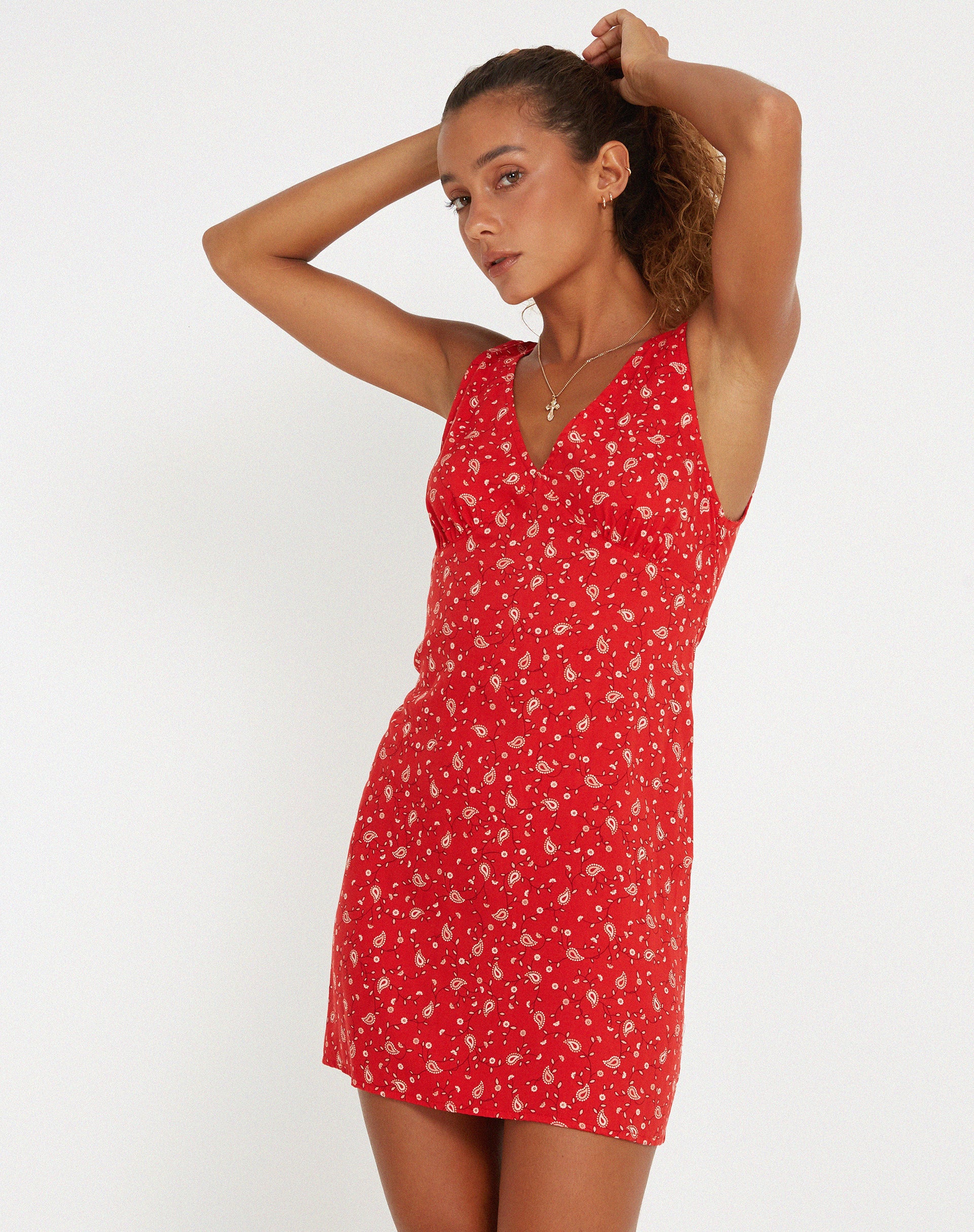 Eluned Day Dress in Paisley Fun Red - Image 6