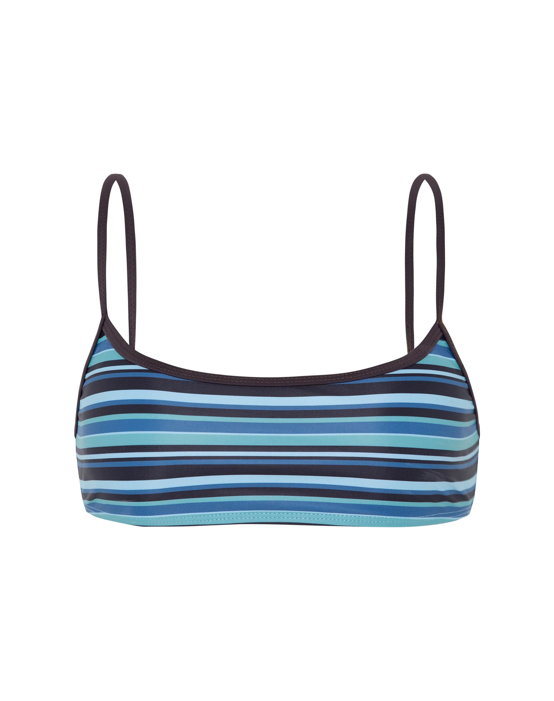 Elvina Bikini Top in Stripe Blue with Brown Binding - Image 6