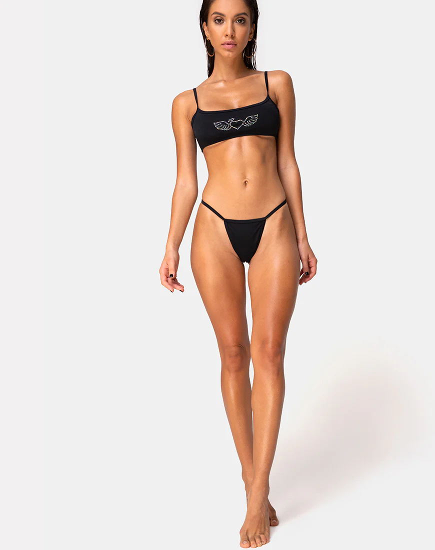 Elvina Bikini Top in Matte Black with Diamante - Image 3