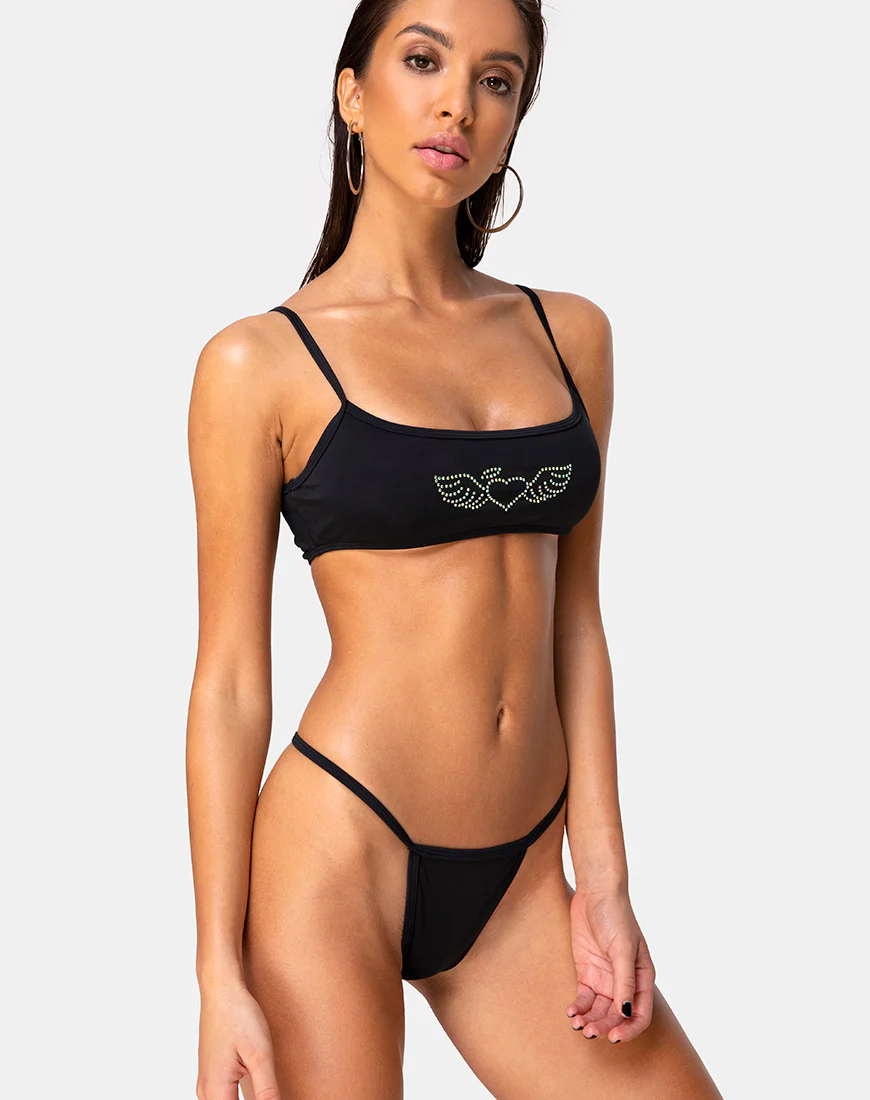 Elvina Bikini Top in Matte Black with Diamante - Image 5