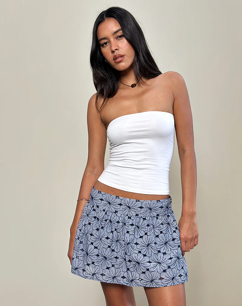 Elvira Mini Skirt in Blue Striped Flowers - Image 4