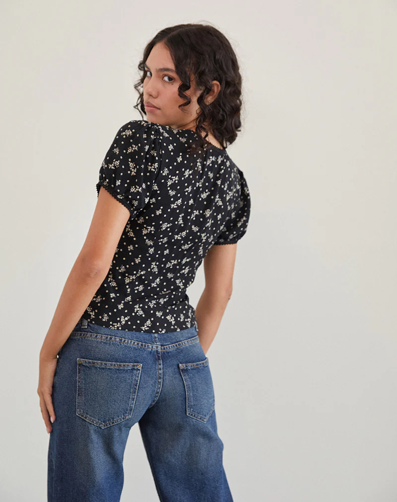 Elvita Top in Floral Land Black - Image 3