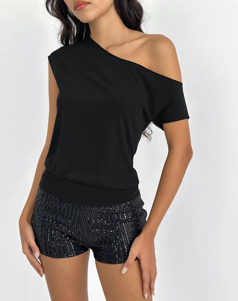 Elysian Asymmetric Top in Cupro Black - Image 3