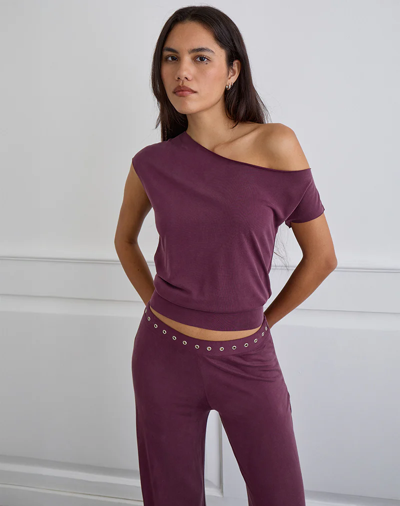 Elysian Asymmetric Top in Cupro Plum - Image 4