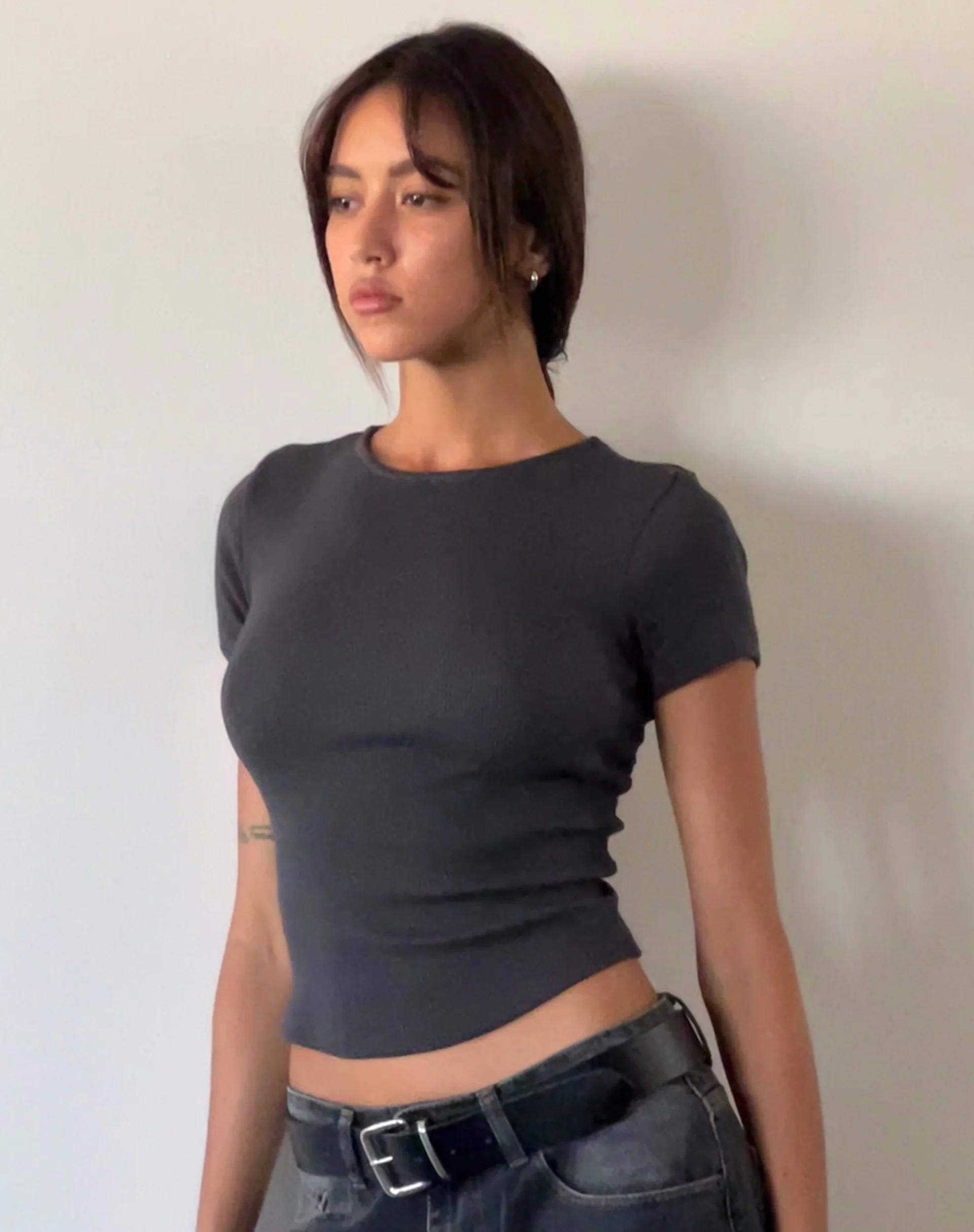 Elyto Ribbed Open Back Top in Beluga Grey - Image 2