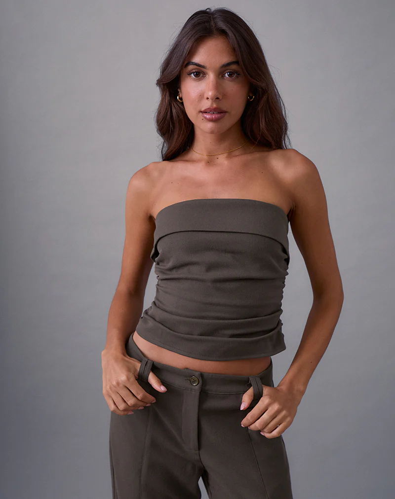 Elzi Corset Top in Tailoring Dark Olive - Image 4