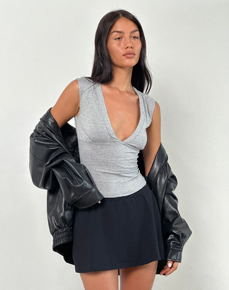 Emberly Plunge Top in Grey Marl - Image 4