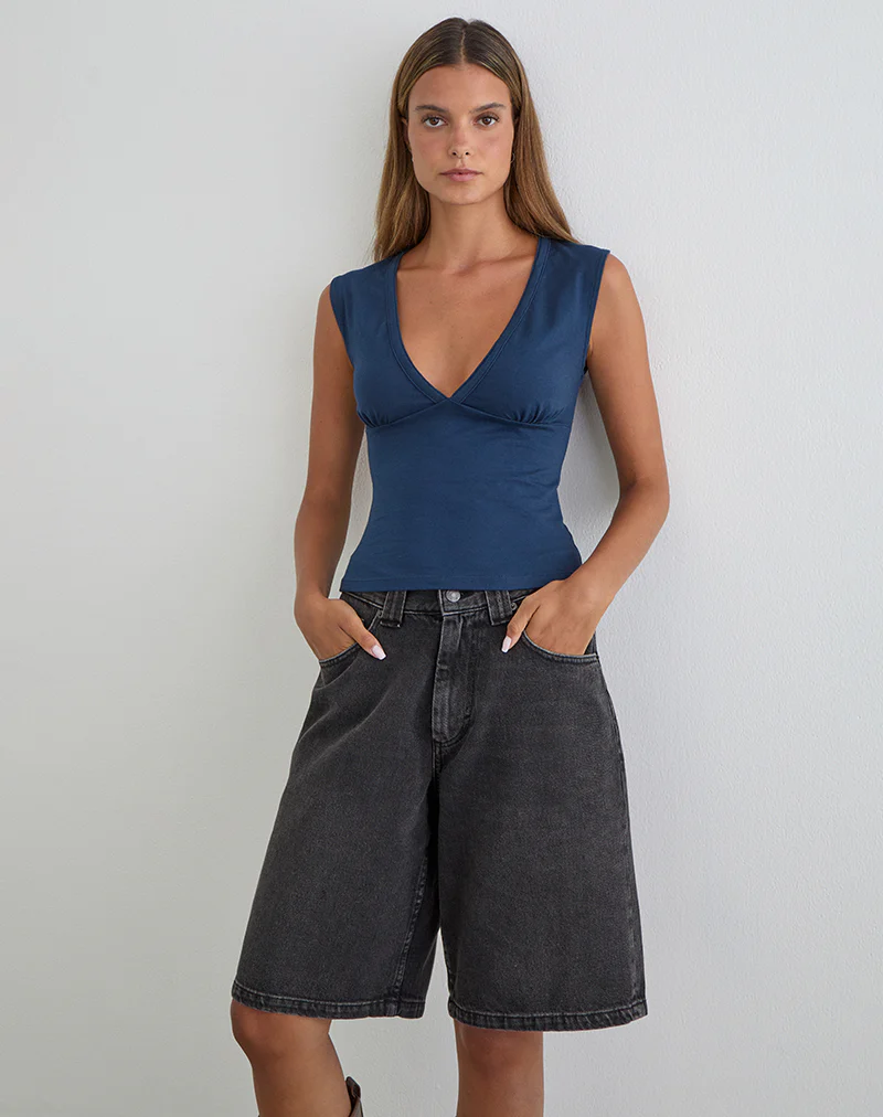 Emberly Plunge Top in Navy - Image 2
