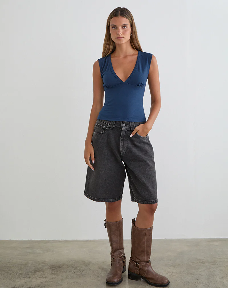 Emberly Plunge Top in Navy - Image 4