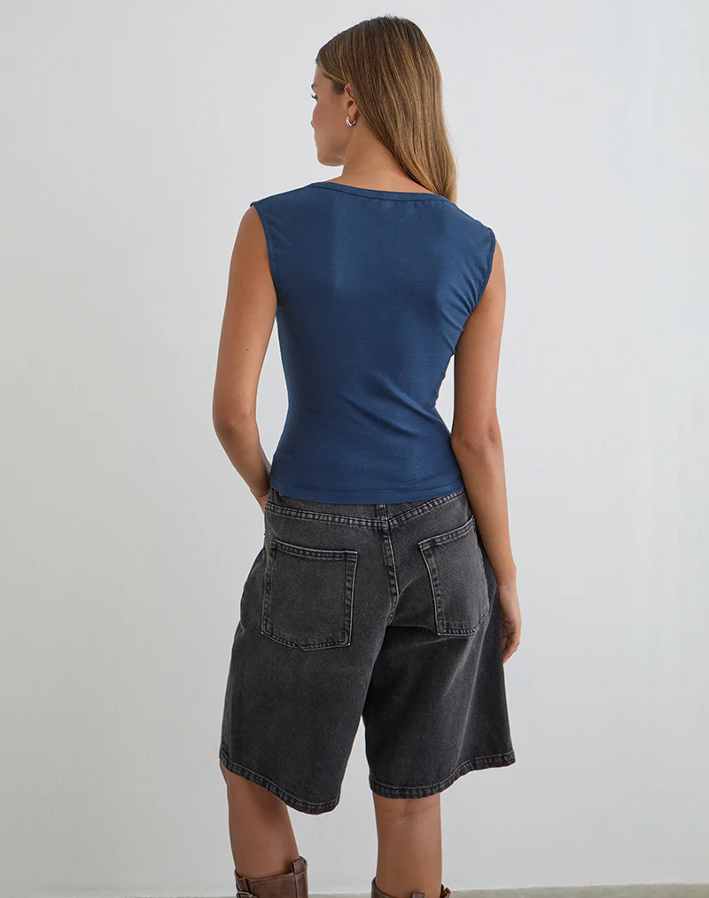 Emberly Plunge Top in Navy - Image 5