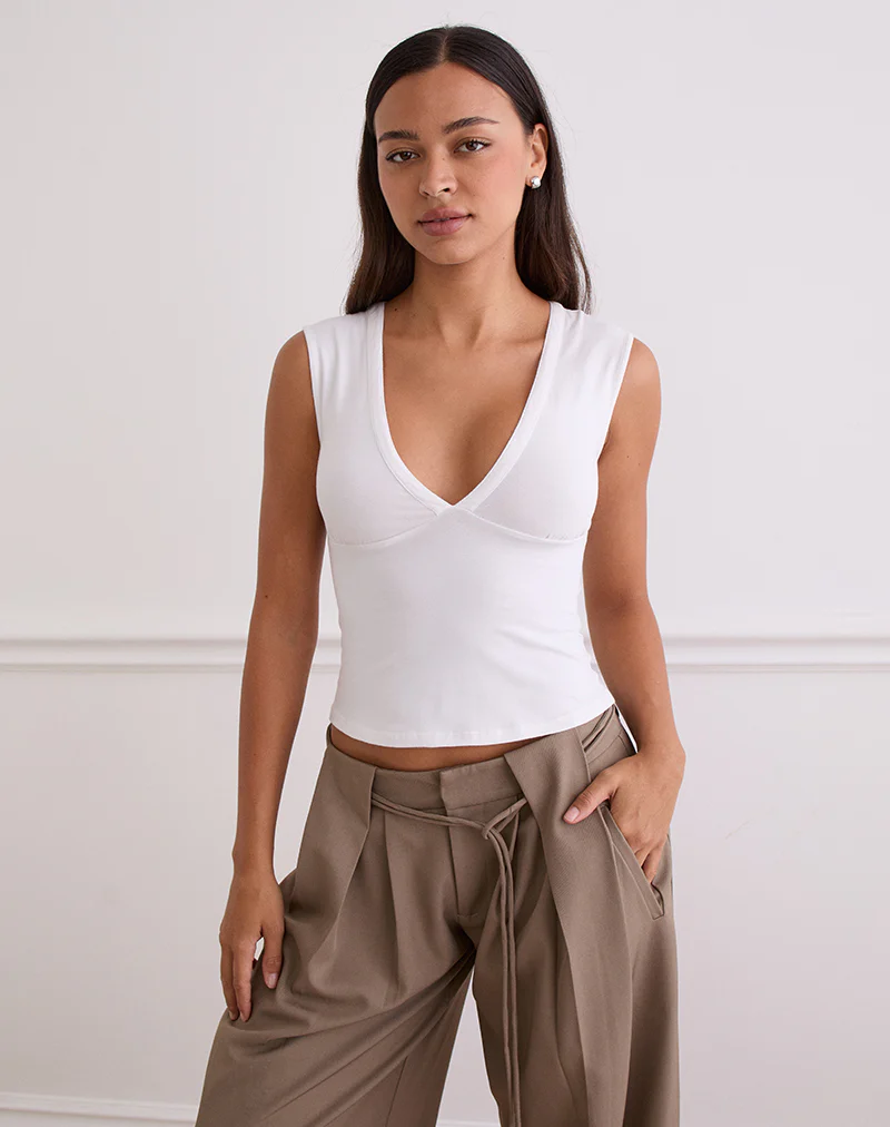 Emberly Plunge Top in White - Image 3