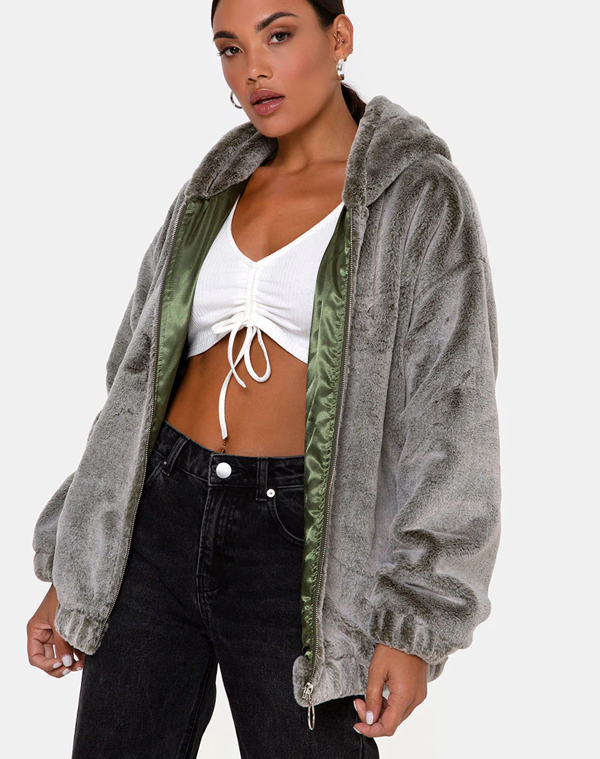 Emerson Jacket in Faux Fur Grey - Image 2