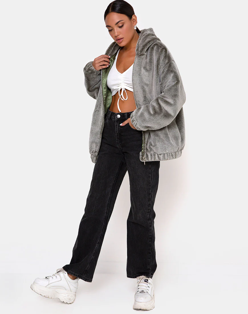 Emerson Jacket in Faux Fur Grey - Image 4