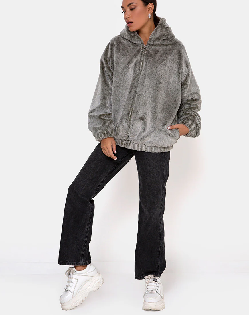 Emerson Jacket in Faux Fur Grey - Image 5