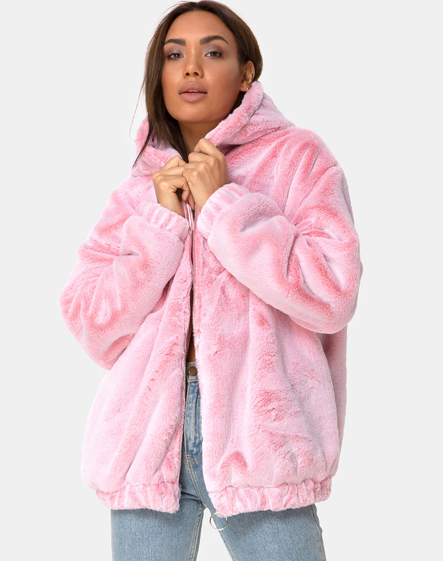 Emerson Jacket in Faux Fur Pink - Image 3