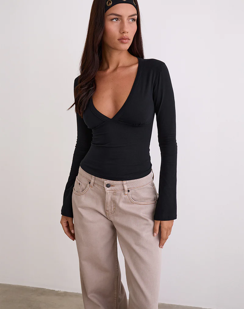 Emesy Long Sleeve Top in Black - Image 2