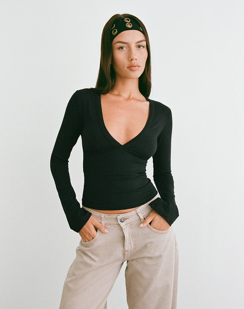 Emesy Long Sleeve Top in Black - Image 3