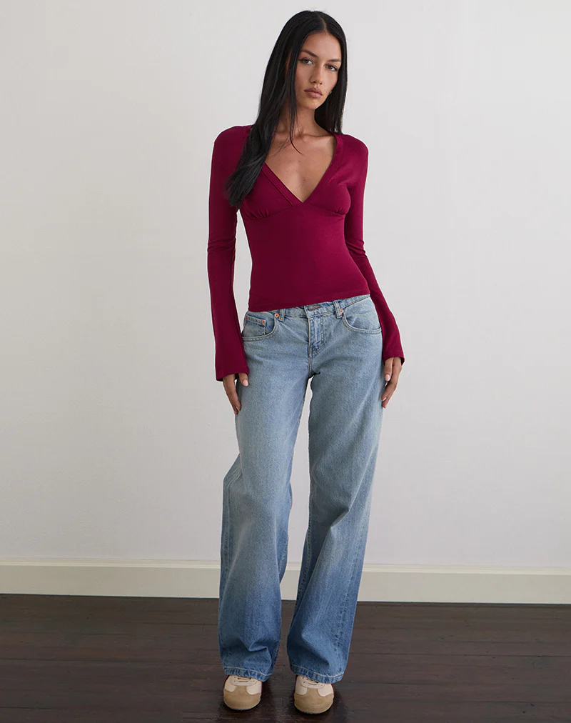 Emesy Long Sleeve Top in Burgundy - Image 4