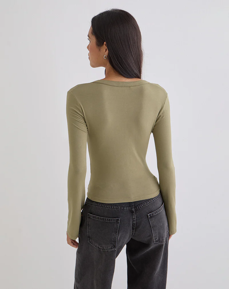 Emesy Long Sleeve Top in Khaki - Image 4