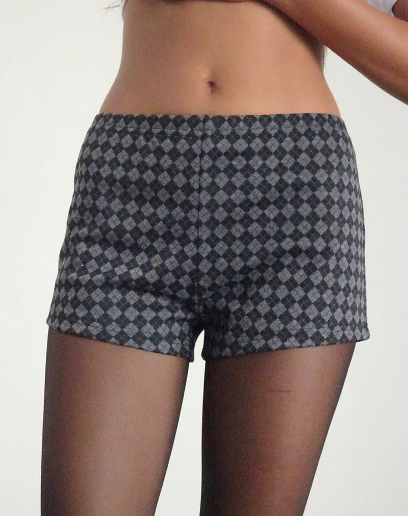 Emier Micro Shorts in Argyle Black Grey - Image 4