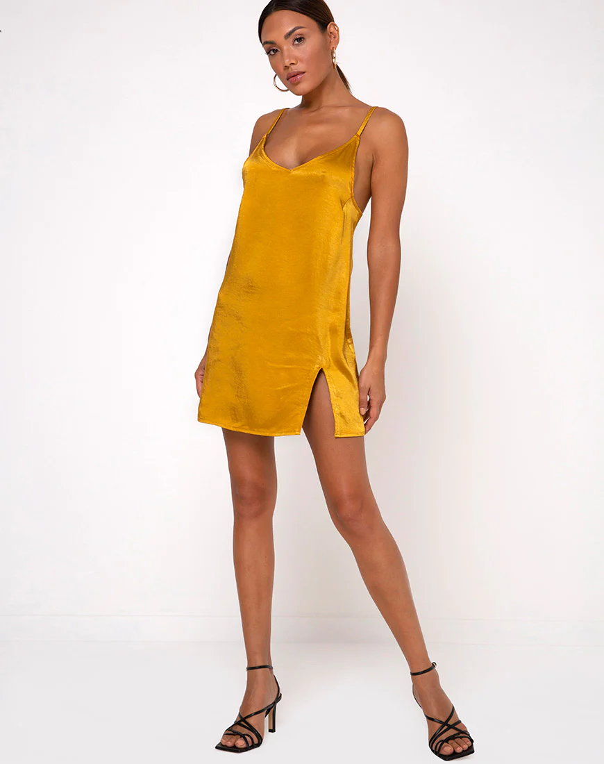 Emilia Slip Dress in Satin Turmeric - Image 3