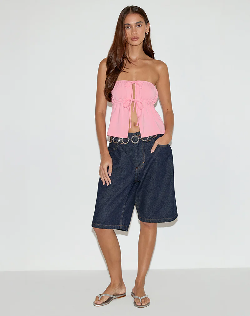 Ender Tie Bandeau Top in Rayon Ballet Pink - Image 3