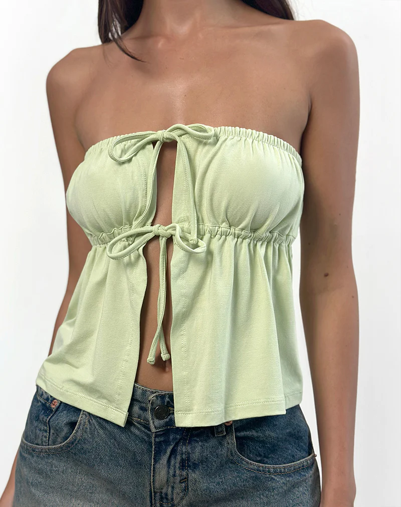Ender Tie Bandeau Top in Rayon Pistachio - Image 4
