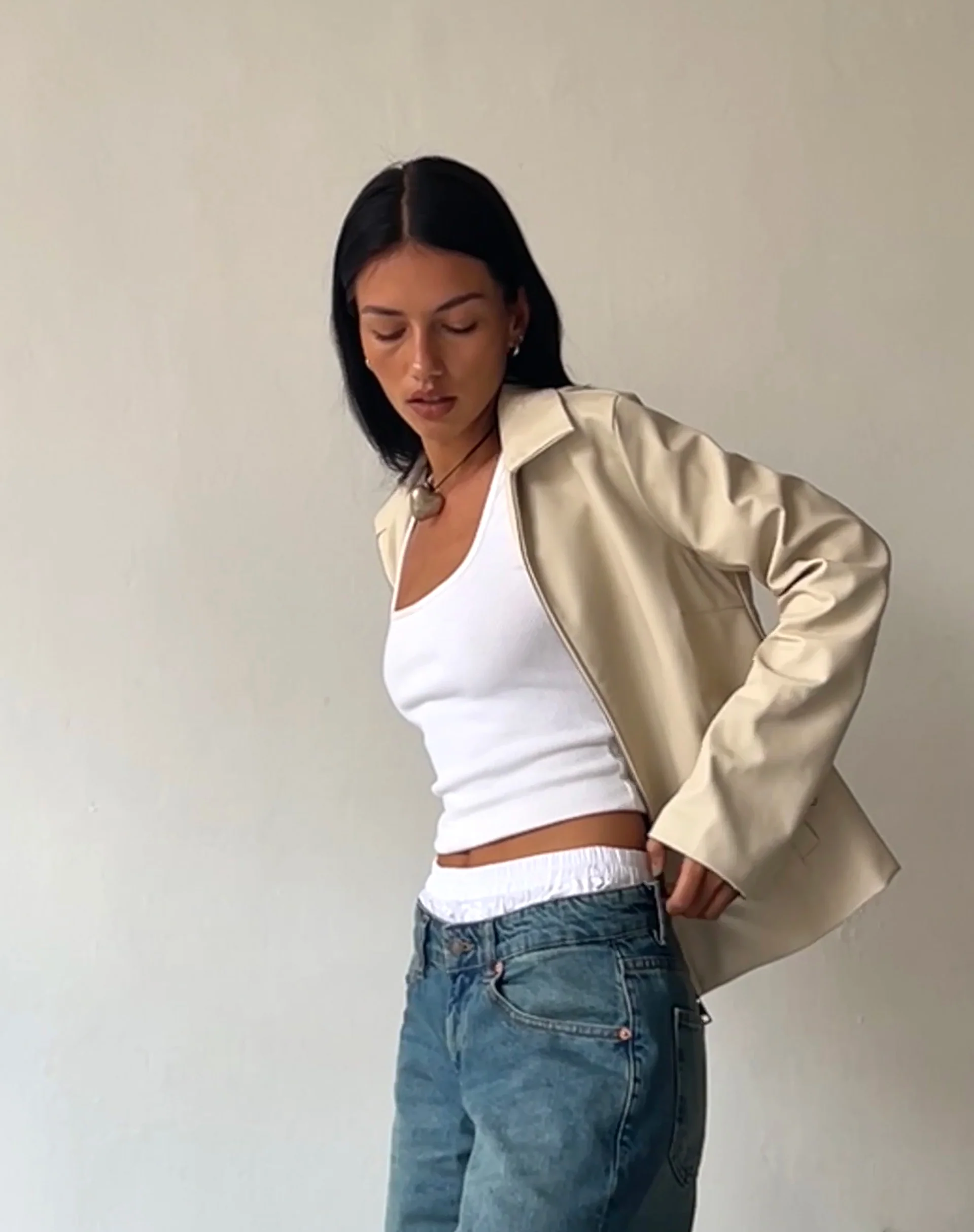 Enid Jacket in PU Ivory - Image 2