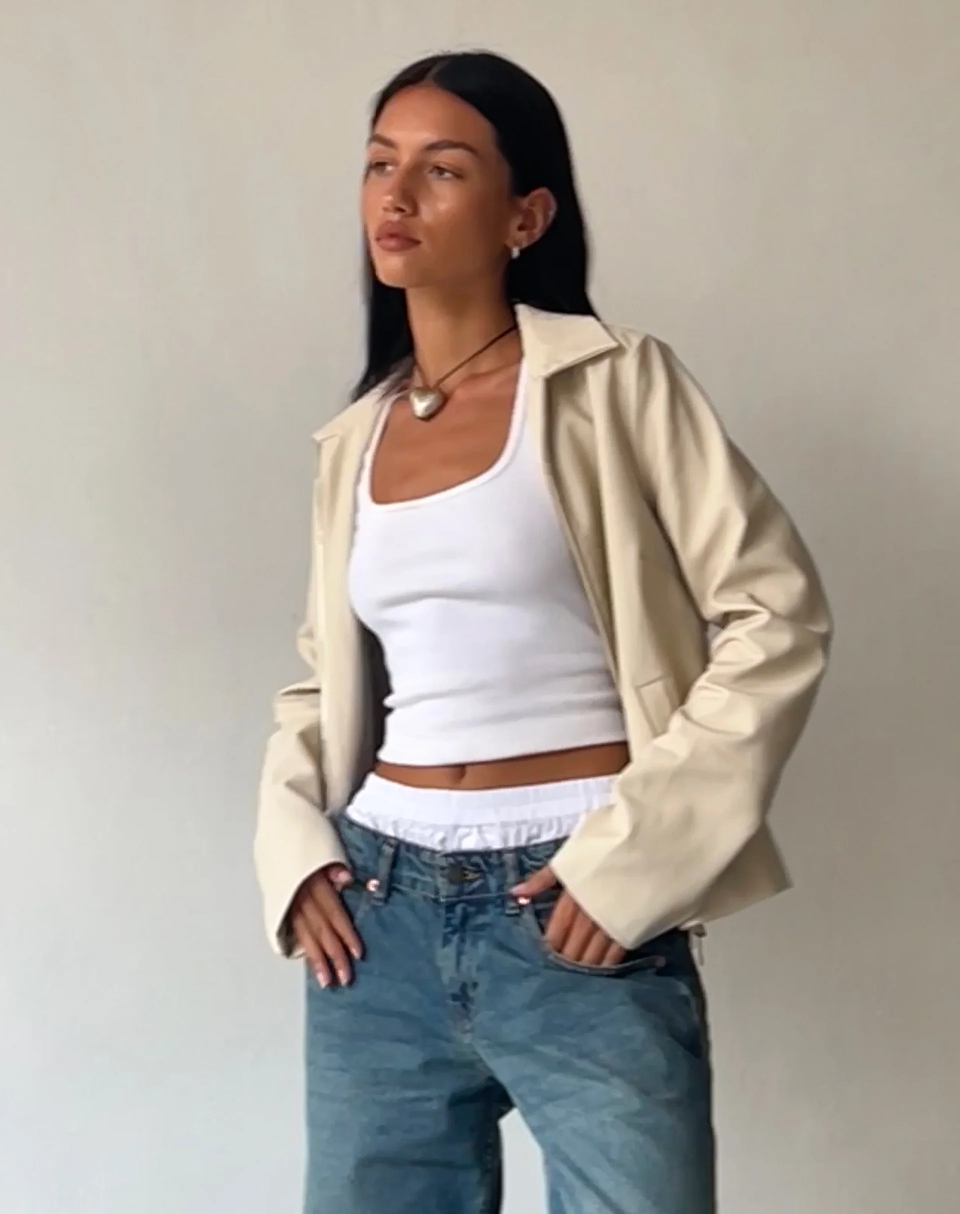 Enid Jacket in PU Ivory - Image 4