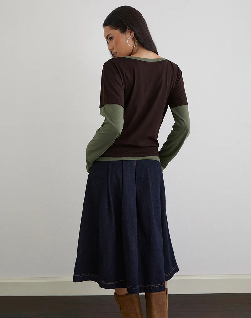 Enidy Long Sleeve Top in Jersey Chocolate and Khaki Combo - Image 4