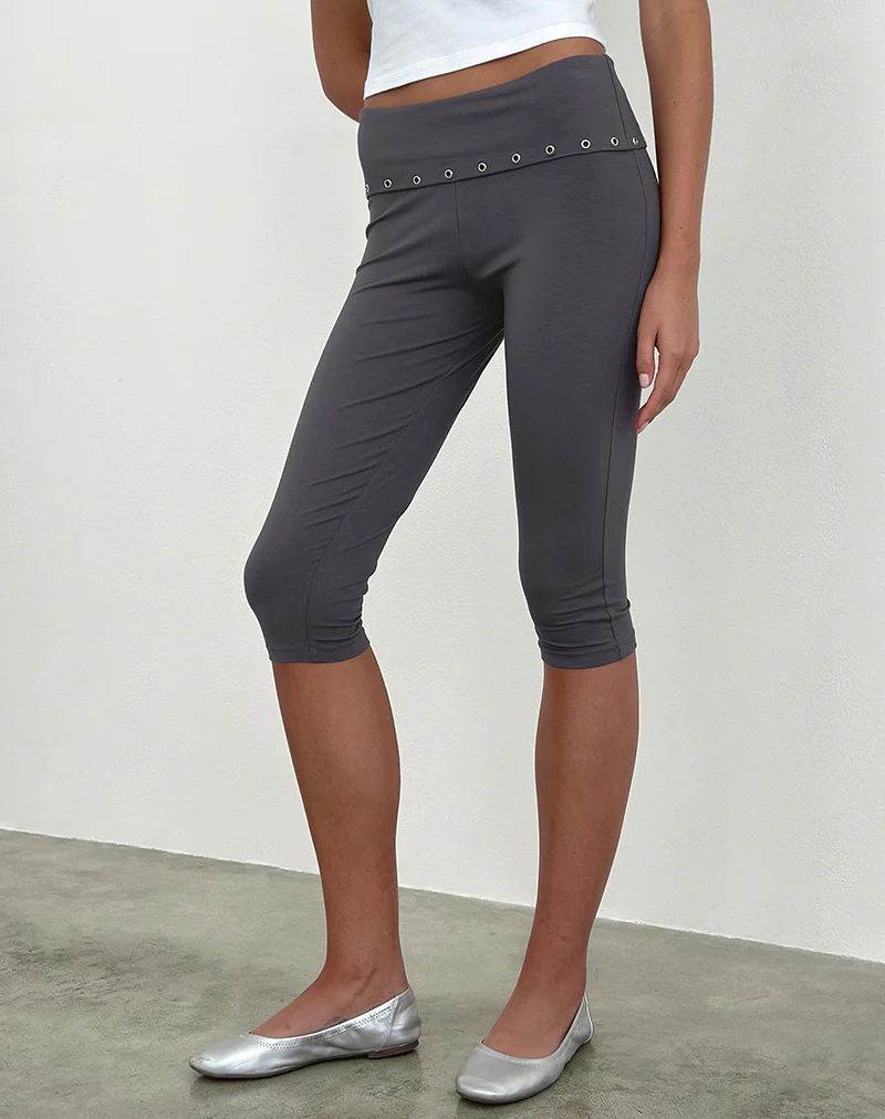 Enmu Capri Trouser in Jersey Charcoal Grey with Eyelets - Image 2