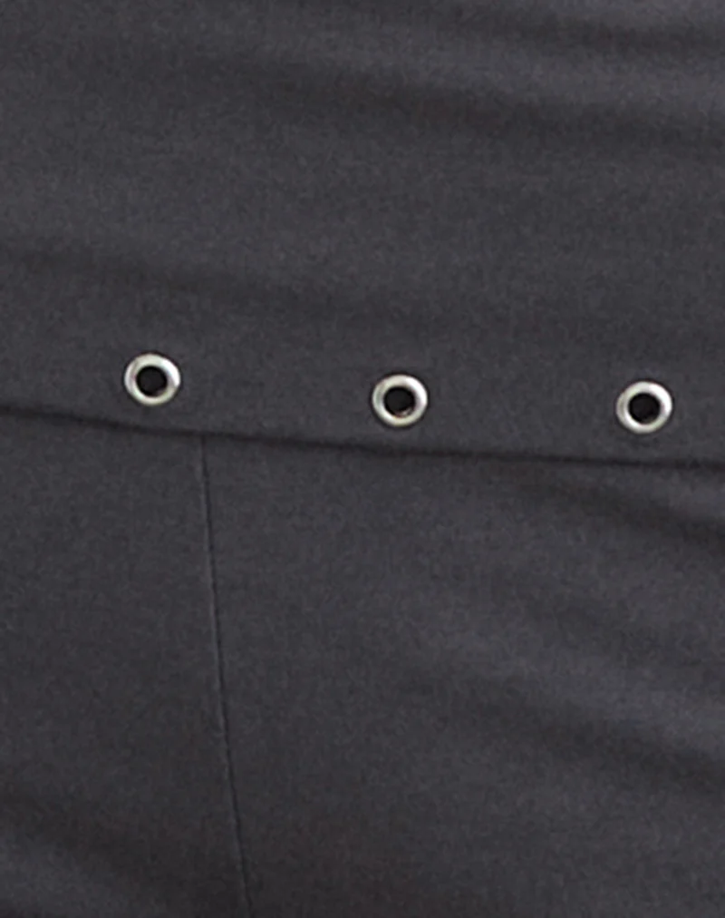 Enmu Capri Trouser in Jersey Charcoal Grey with Eyelets - Image 5