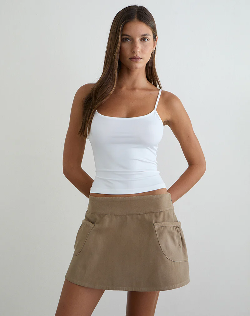 Enyo Mini Skirt in Twill Khaki with Side Pocket - Image 3