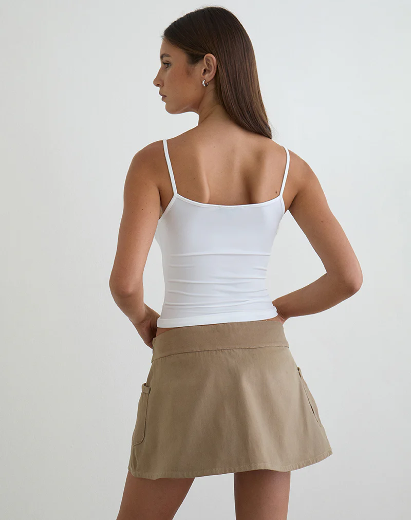 Enyo Mini Skirt in Twill Khaki with Side Pocket - Image 4