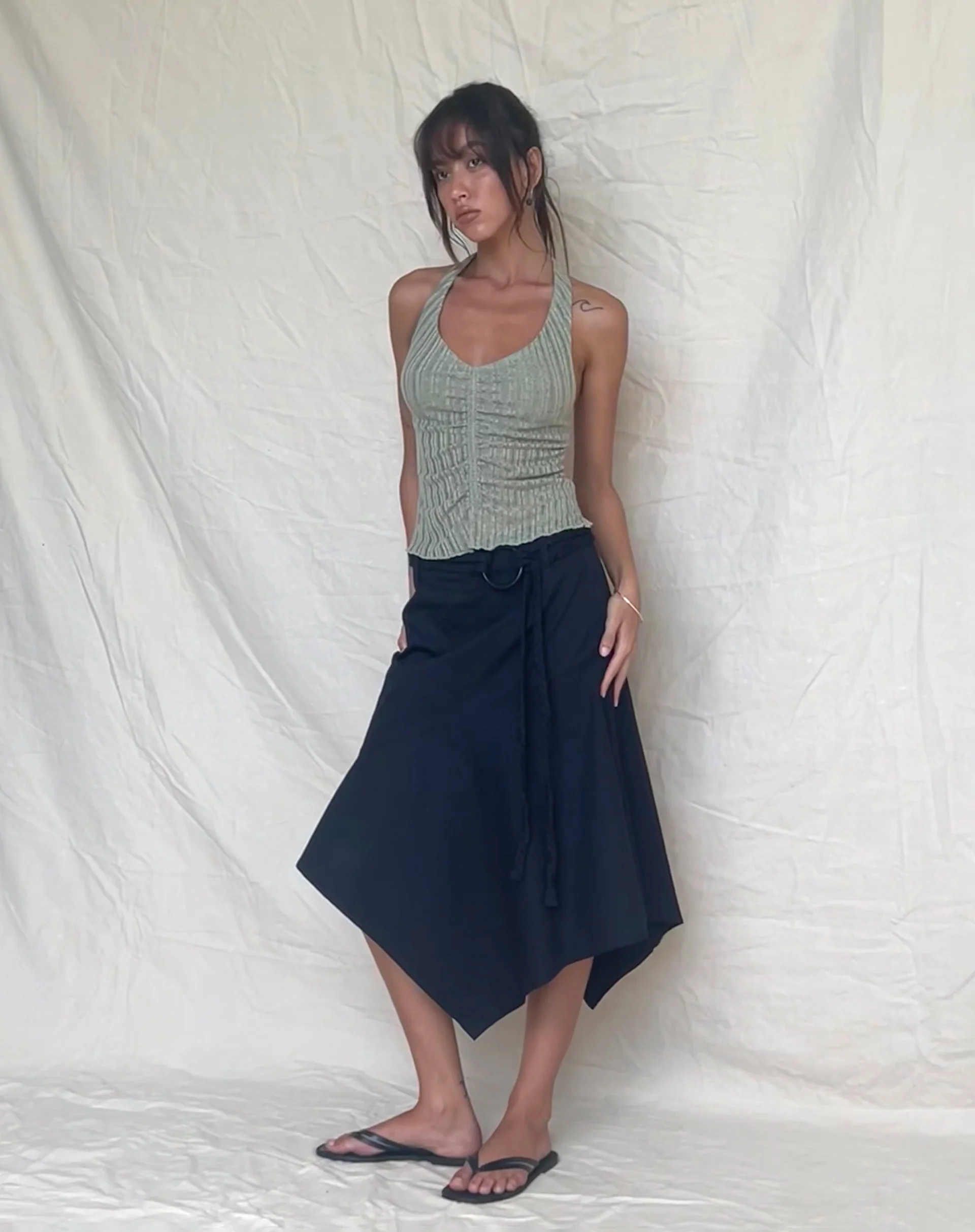 Enzley Knit Halterneck Top in Sage - Image 4