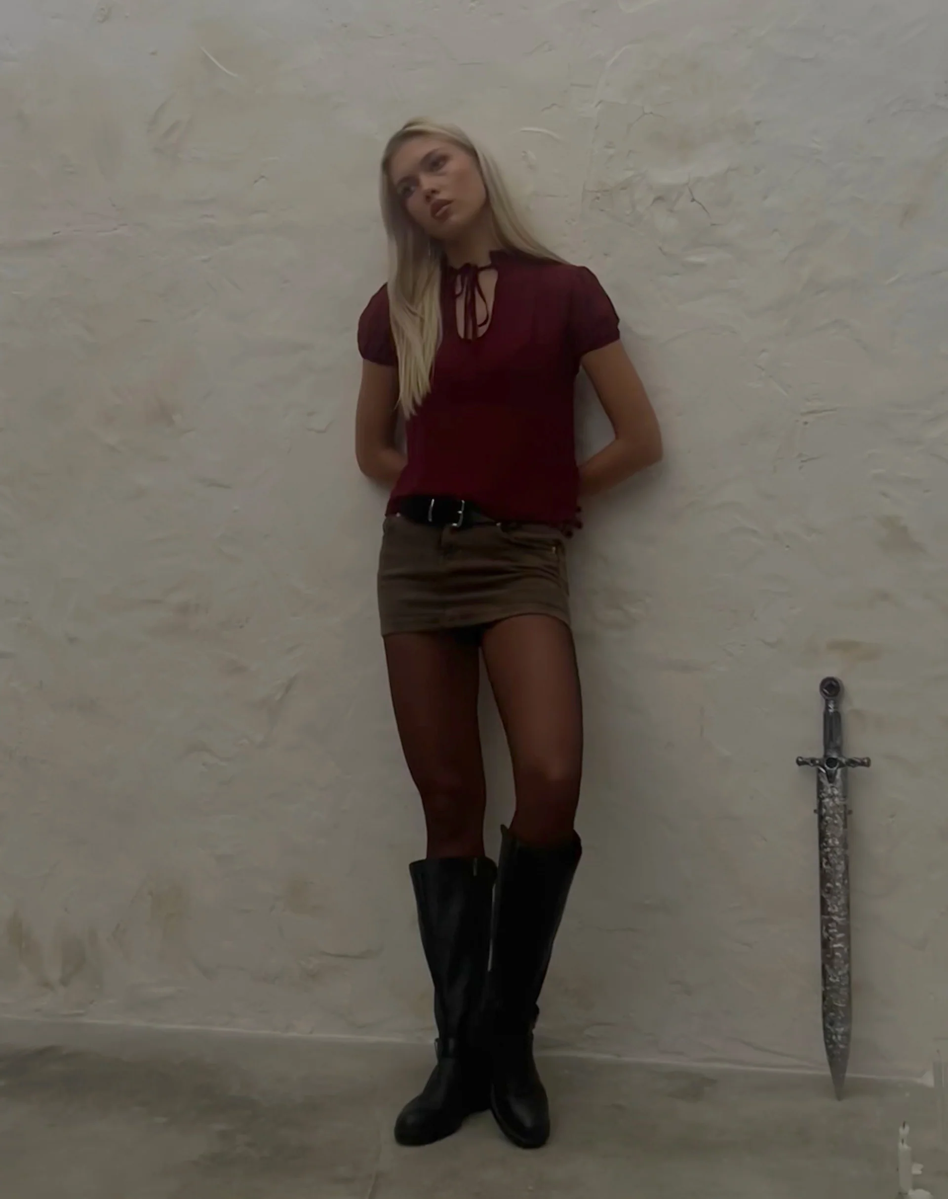 Enzo High Neck Blouse in Oxblood Chiffon - Image 3
