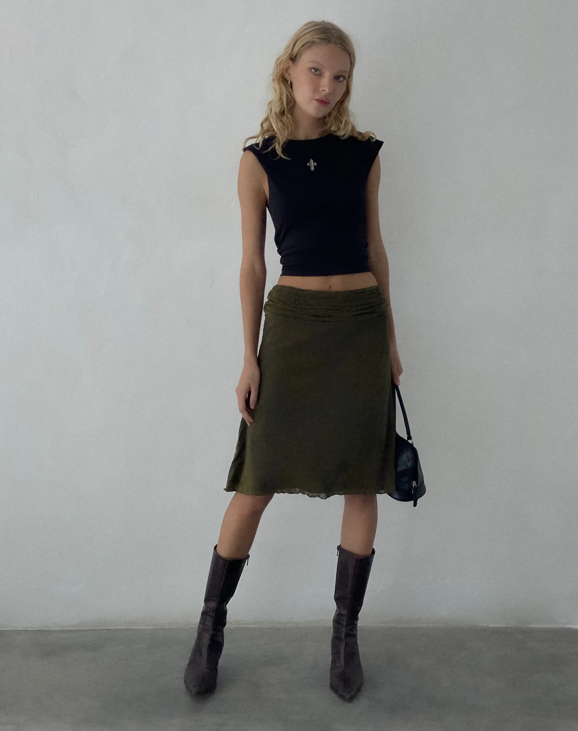 Erato Midi Skirt in Abstract Botanic Dark Olive - Image 4