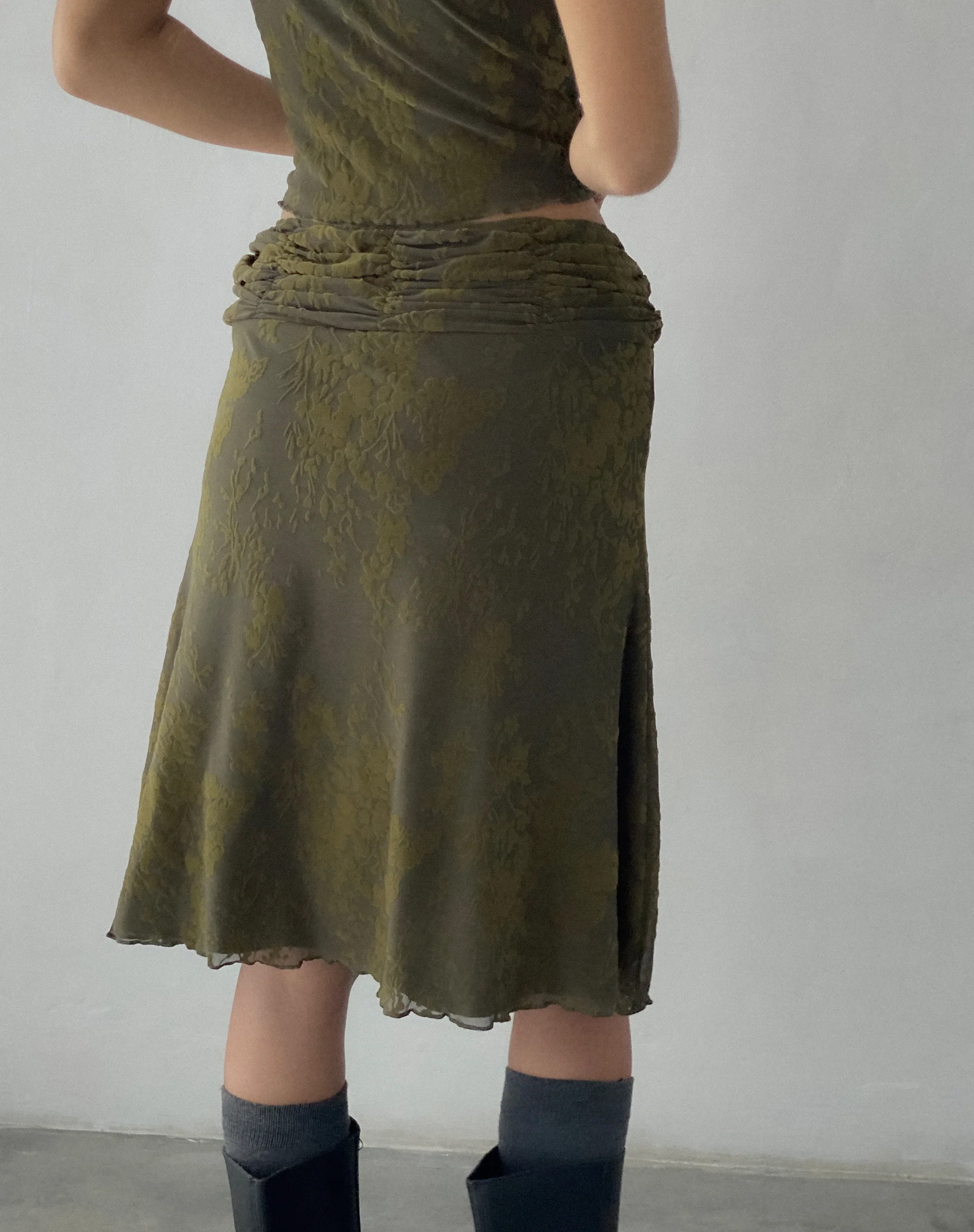 Erato Midi Skirt in Abstract Botanic Dark Olive - Image 5