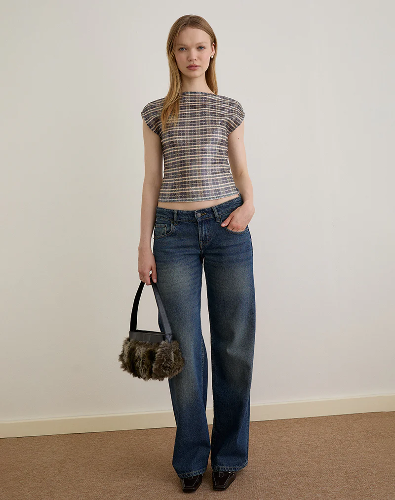 Erica Top in Sequin Vintage Check Brown - Image 3