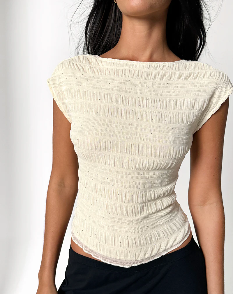 Erika Backless Top in Sequin Mesh Ivory - Image 2