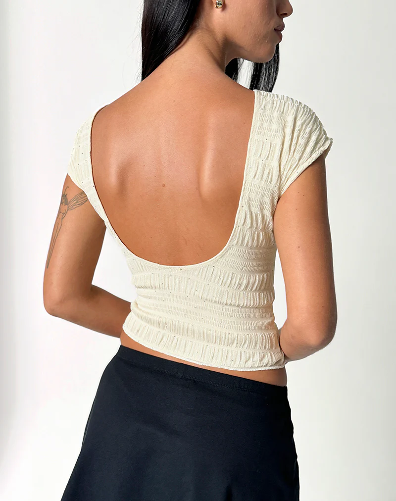 Erika Backless Top in Sequin Mesh Ivory - Image 3