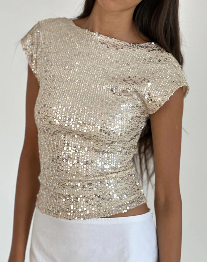 Erika Backless Top in Neutral Sequin - Image 4