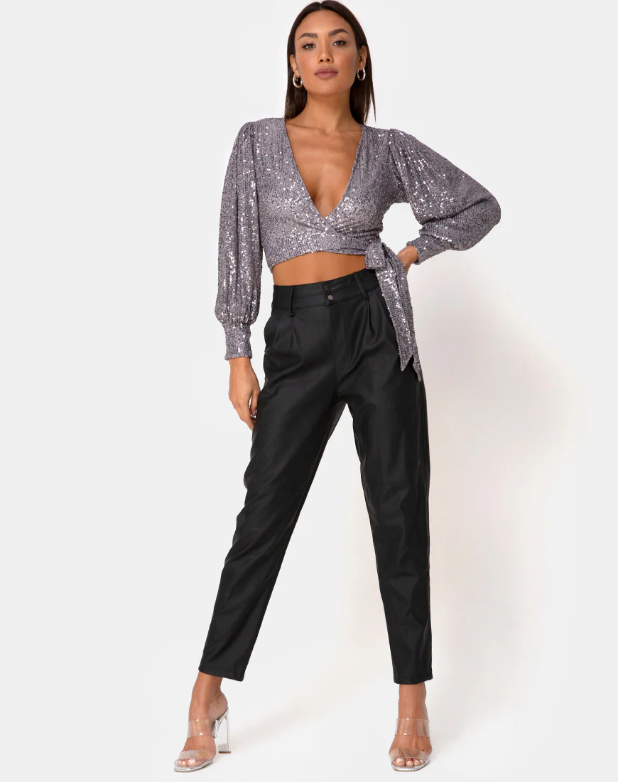 Erina Longsleeve Top in Drape Net Silver - Image 3