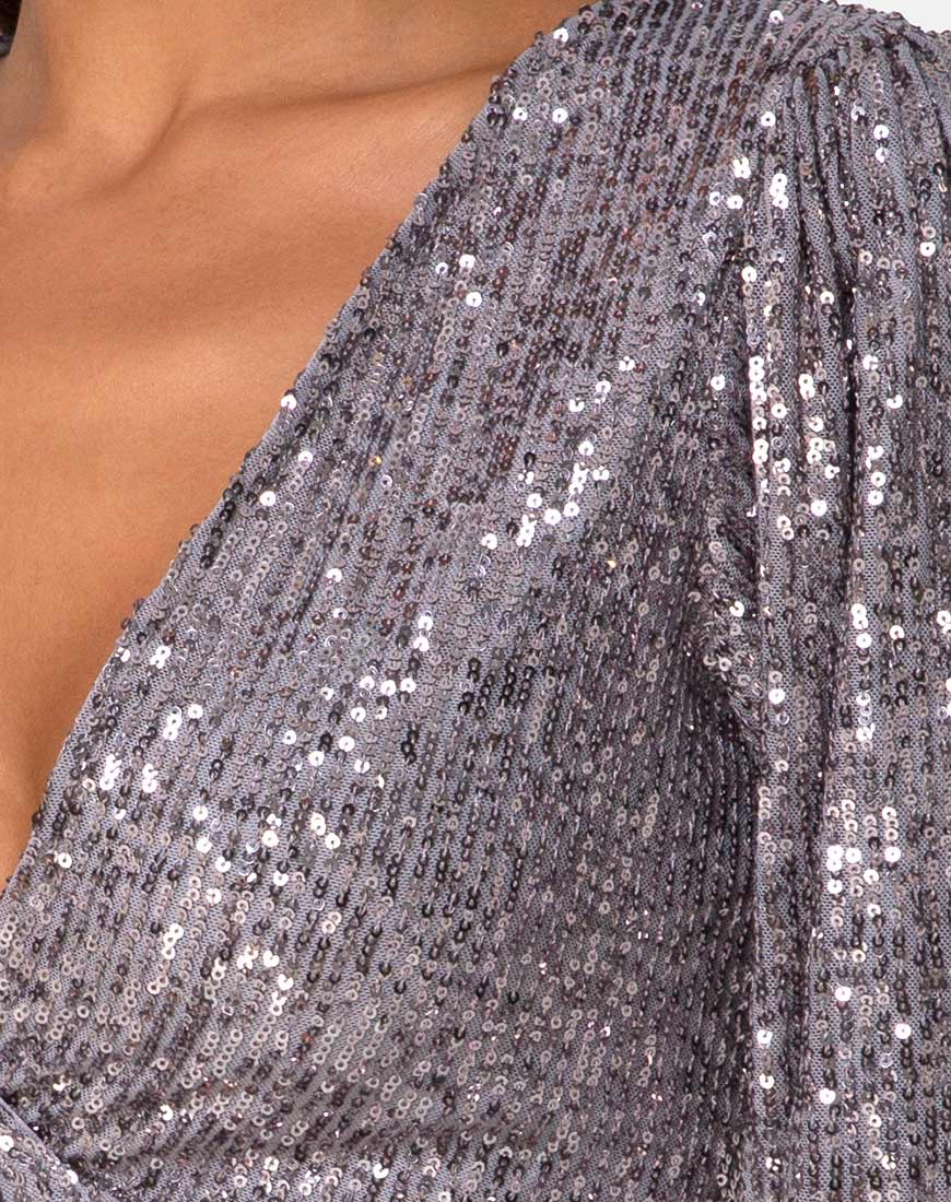 Erina Longsleeve Top in Drape Net Silver - Image 5