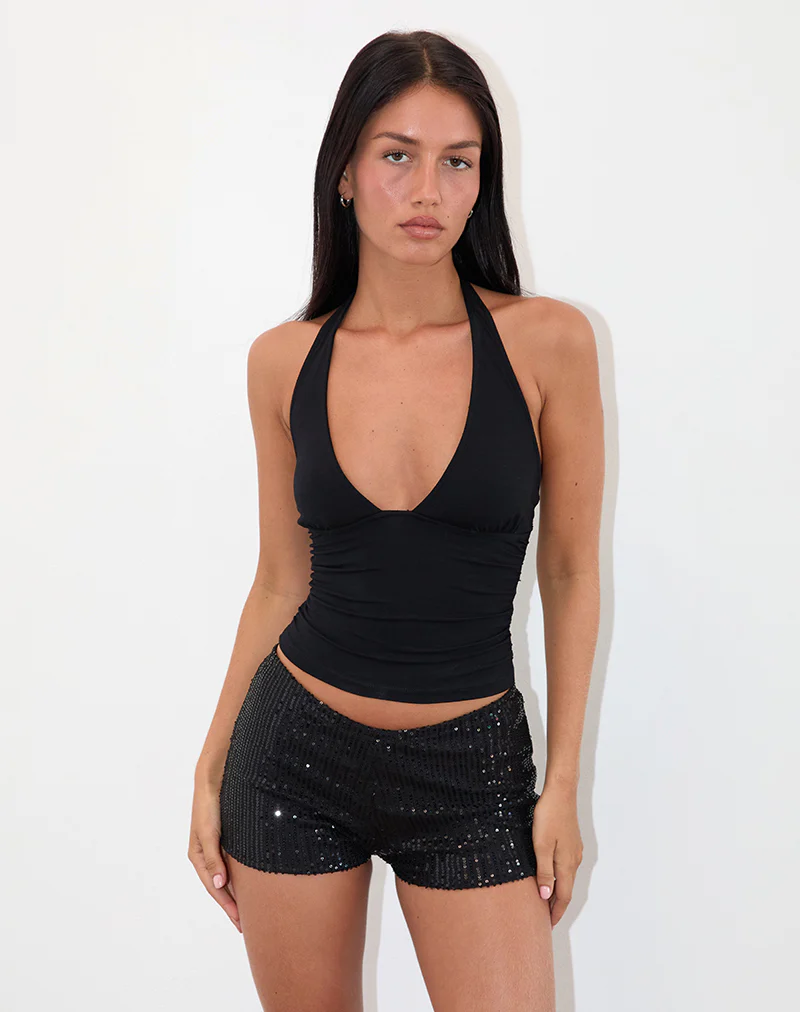 Erna Micro Short in Drape Mini Sequin Black - Image 5