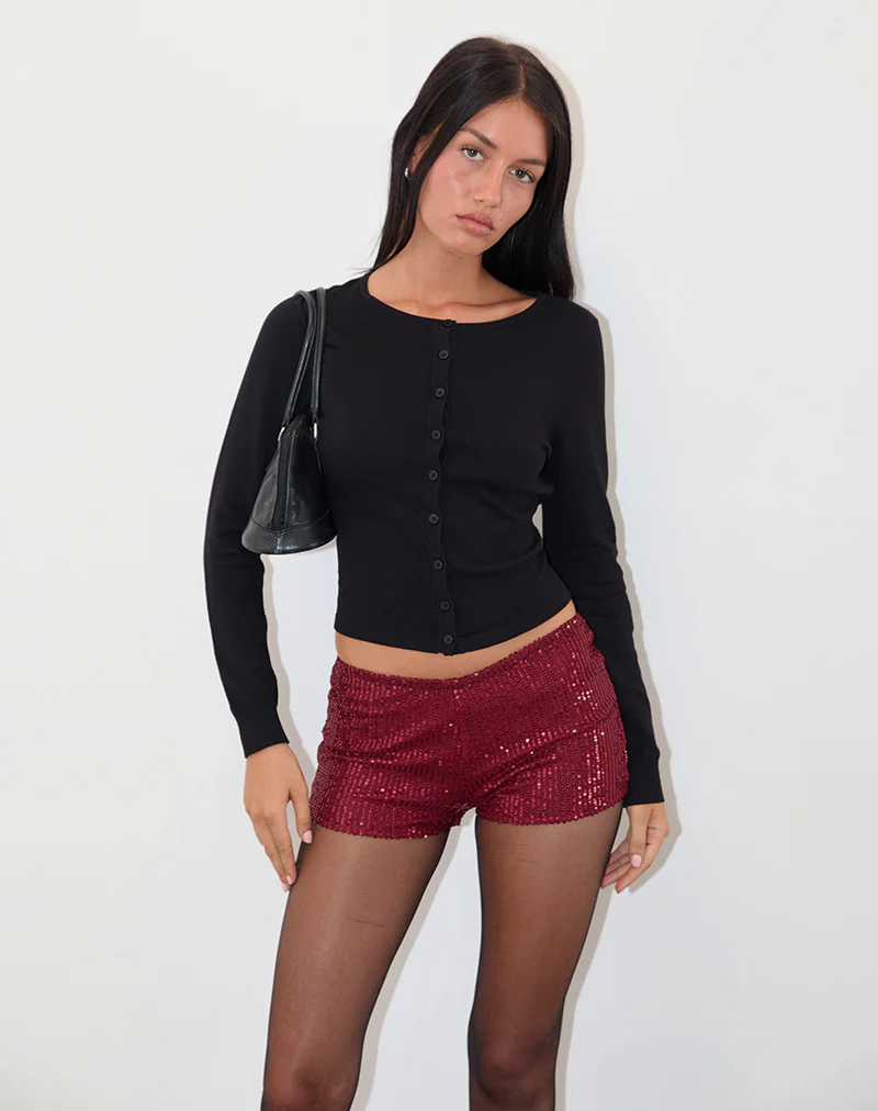 Erna Micro Shorts in Drape Mini Sequin Maroon - Image 5