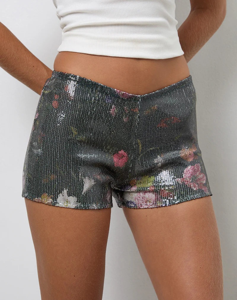 Erna Micro Shorts in Sequin Vintage Flower - Image 2
