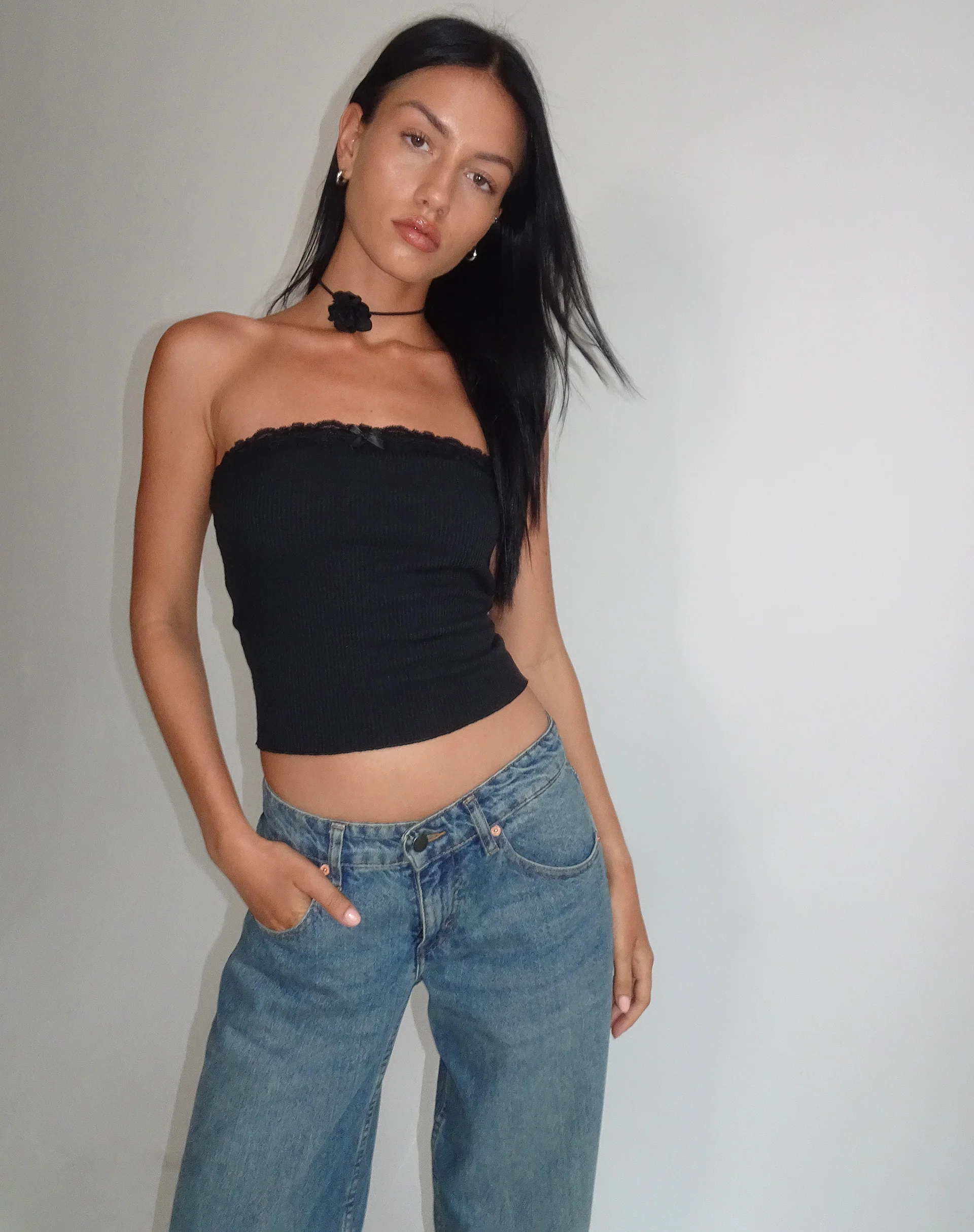 Ernie Bandeau Rib Top in Black - Image 3