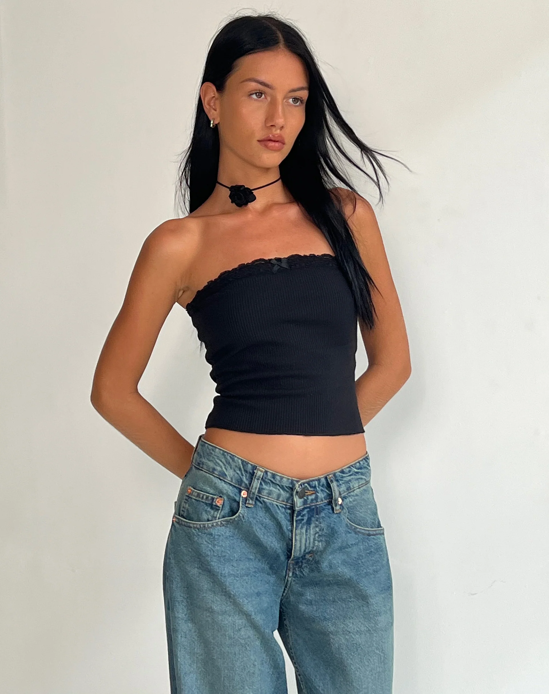 Ernie Bandeau Rib Top in Black - Image 5