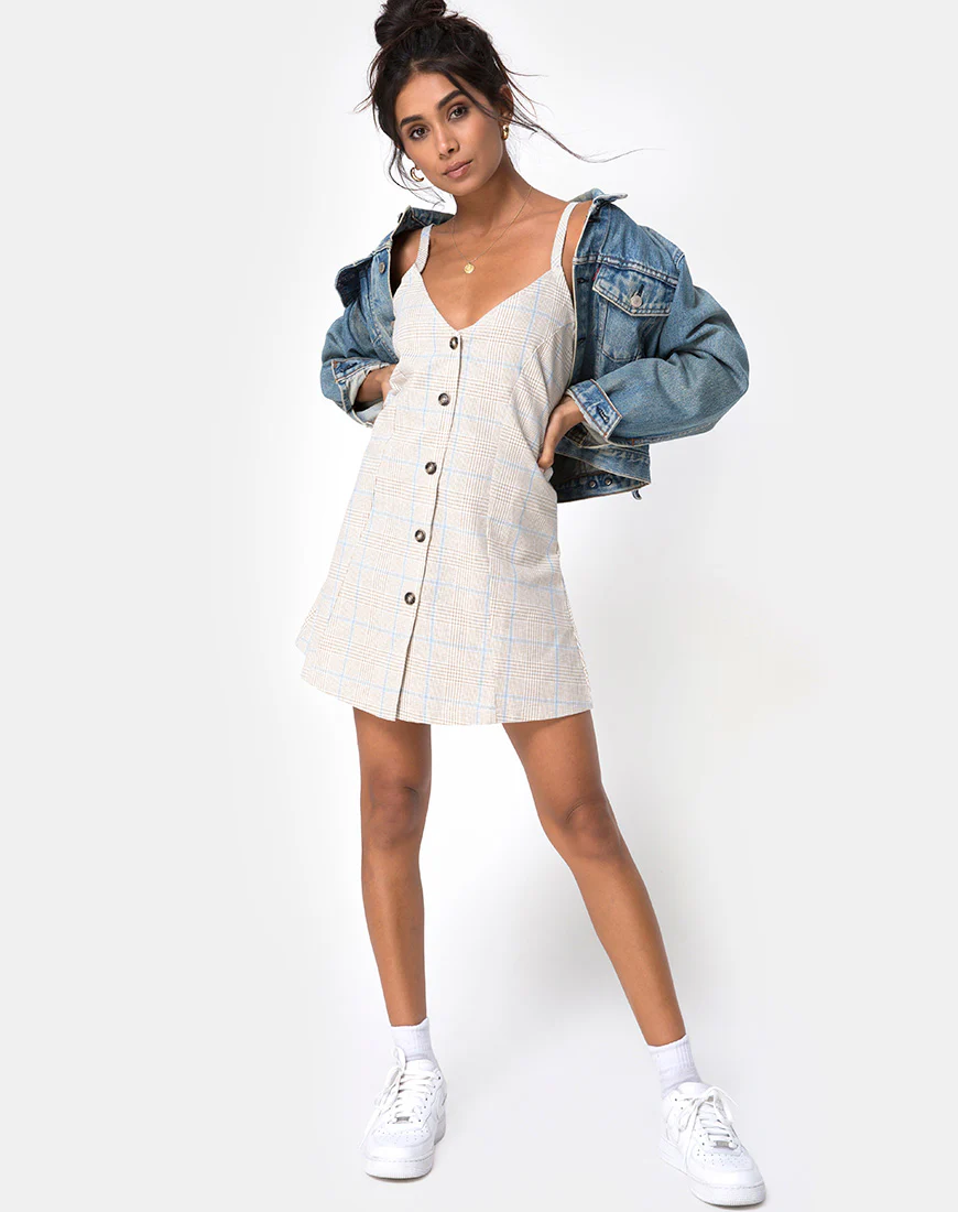 Esana Slip Dress in Tonal Plaid Almond - Image 5